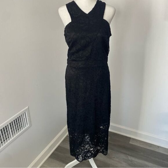 NWOT Sam Edelman Black Embroidered Lace Midi Dress 8 - Picture 2 of 11